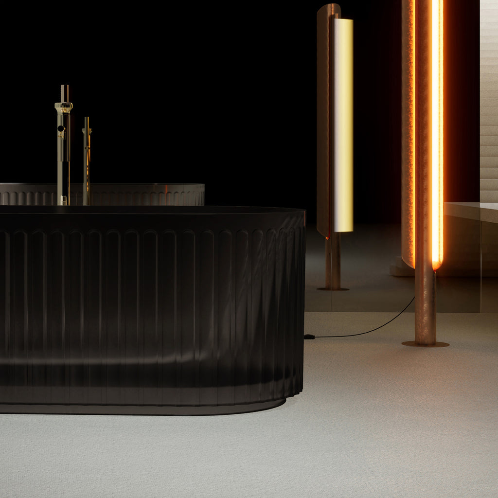 Bewater Freestanding bathtub, with vertically grooved outer structure, including drain fitting