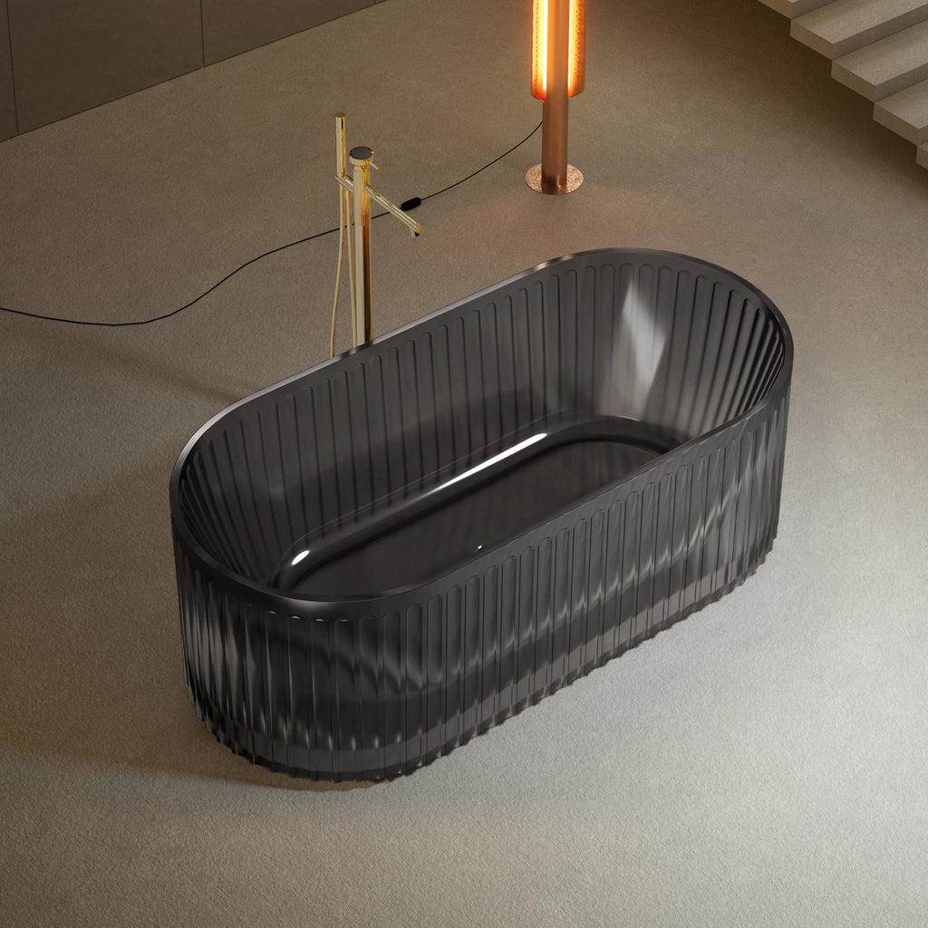 Bewater Freestanding bathtub, with vertically grooved outer structure, including drain fitting