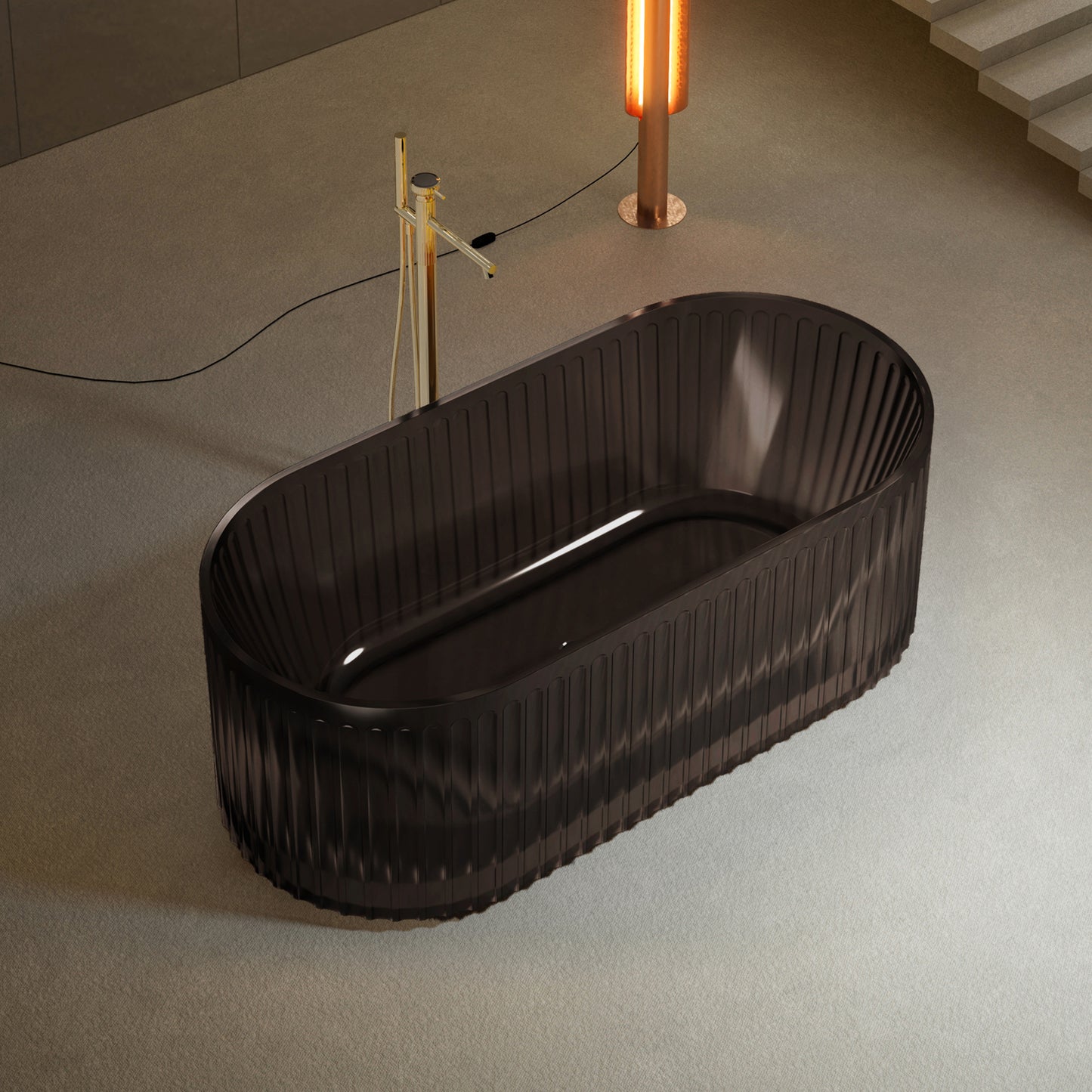 Bewater freistehende Badewanne, mit vertikal geriffelter Außenstruktur, inkl. Ablauflaufgarnitur