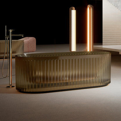 Bewater freistehende Badewanne, mit vertikal geriffelter Außenstruktur, inkl. Ablauflaufgarnitur