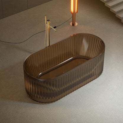 Bewater freistehende Badewanne, mit vertikal geriffelter Außenstruktur, inkl. Ablauflaufgarnitur