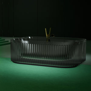 Bewater pretextbathtub Made of polyresin, with a vertically grooved outer structure, including drain fitting