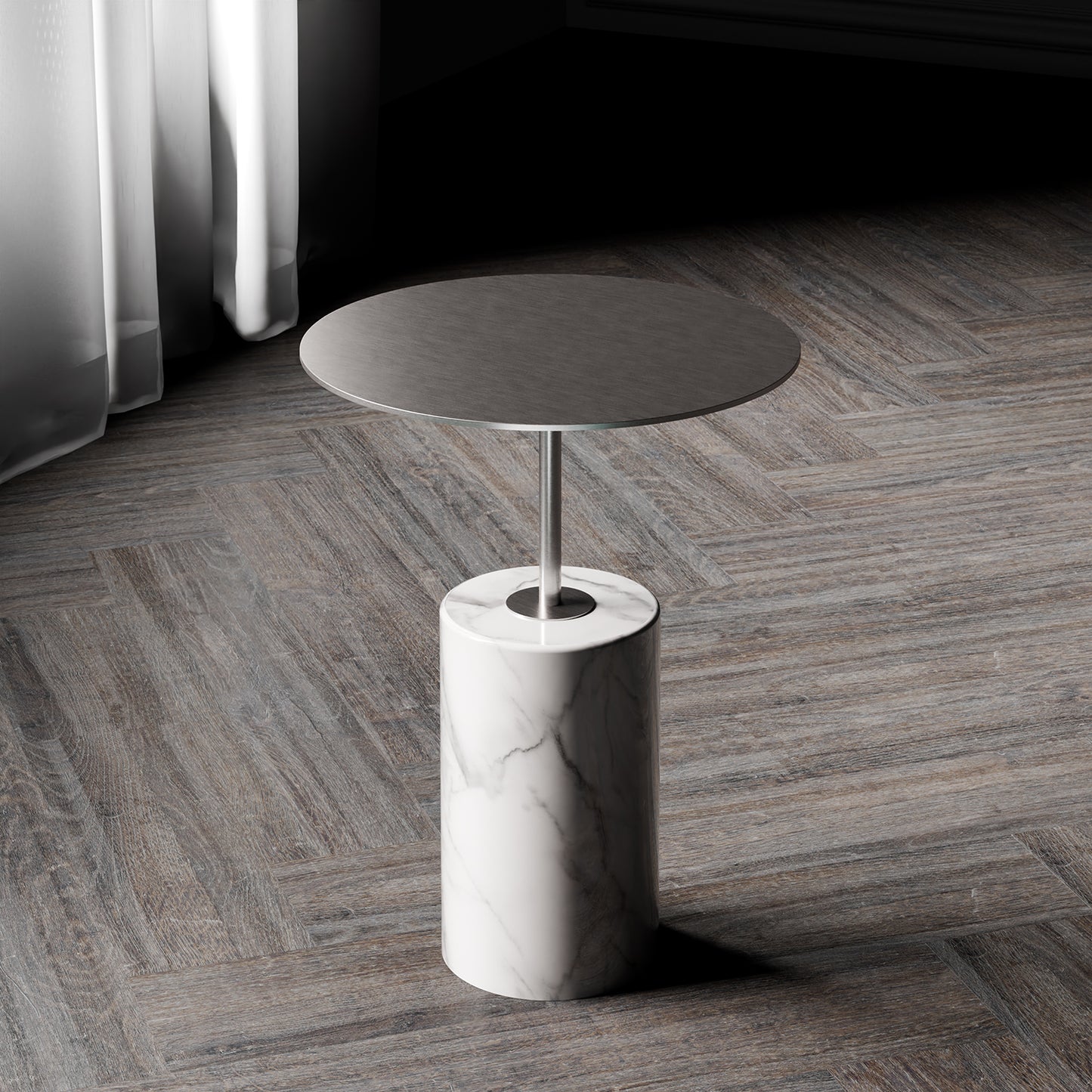 Beistelltisch Steinberg Serie 541 mit Metall-Tischfläche und solidem Sockel - Marmorlook