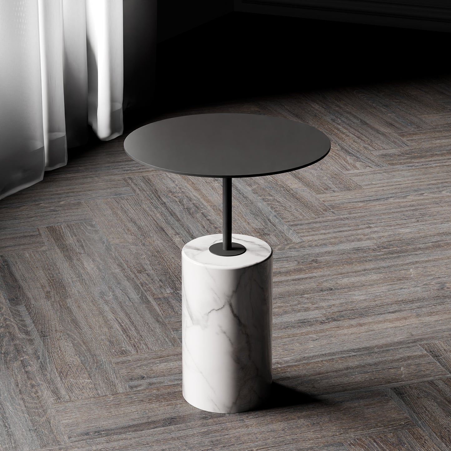 Beistelltisch Steinberg Serie 541 mit Metall-Tischfläche und solidem Sockel - Marmorlook