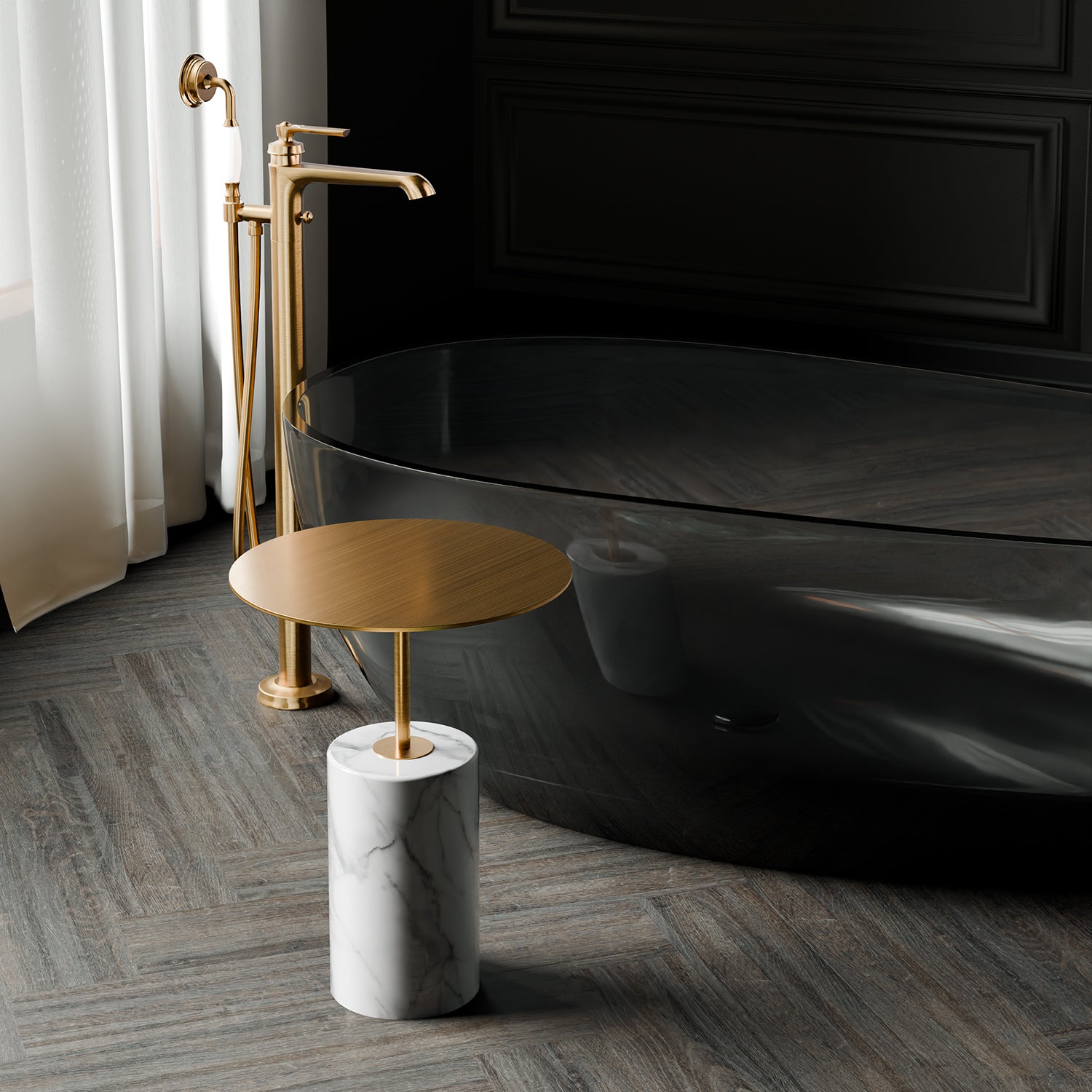 Side table Steinberg Series 541 with a metal table area and solid base - marble look