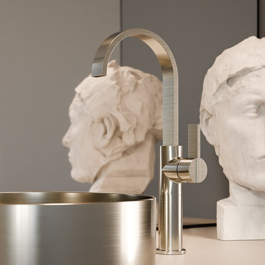 1Treos Waschtischarmatur in Brushed Nickel - Serie 195 - mit Erhoehtem Armaturenkoerper - 195.01.15706