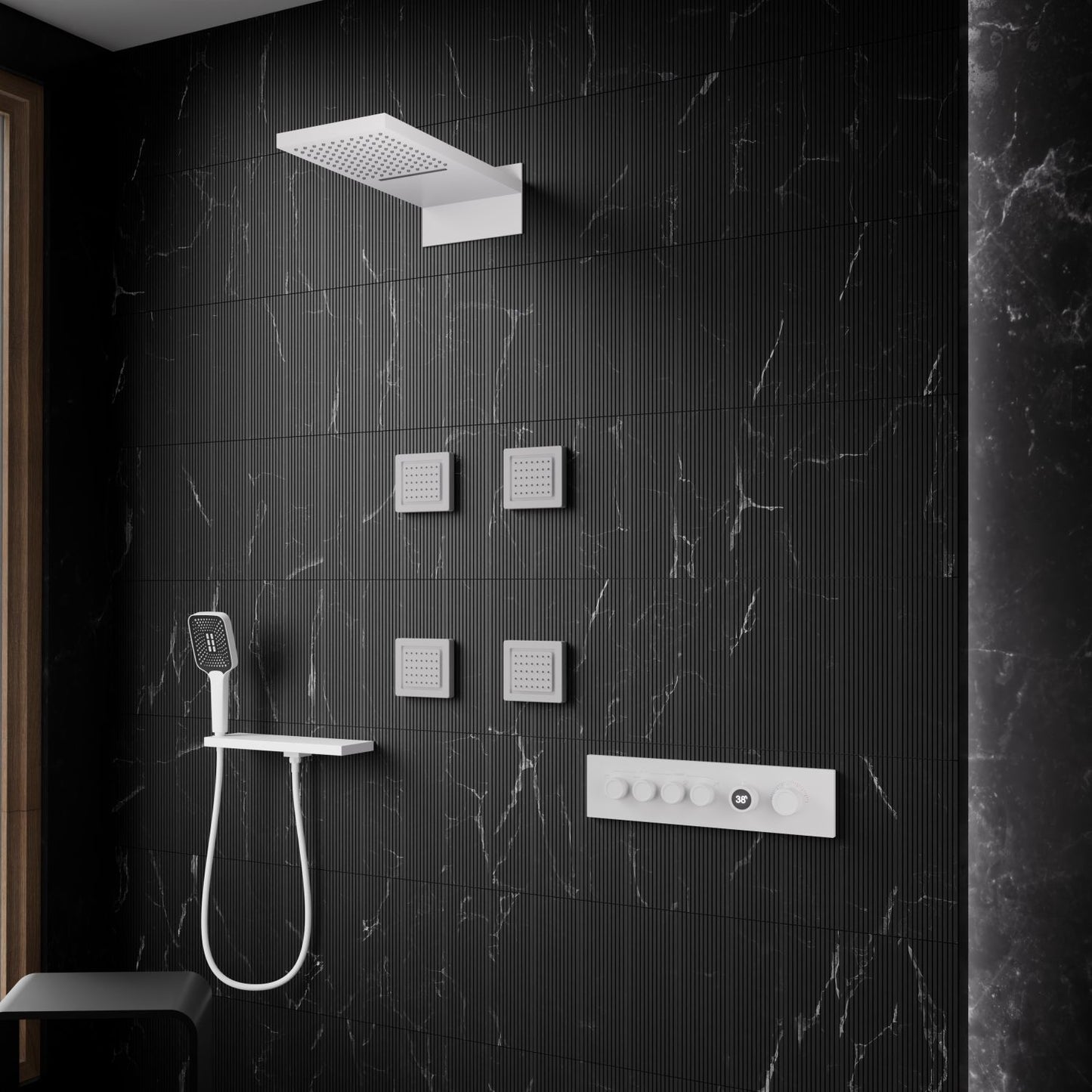 Bewater Handbrause mit Schlauch und praktischer Wandablage inkl. Brausehalter