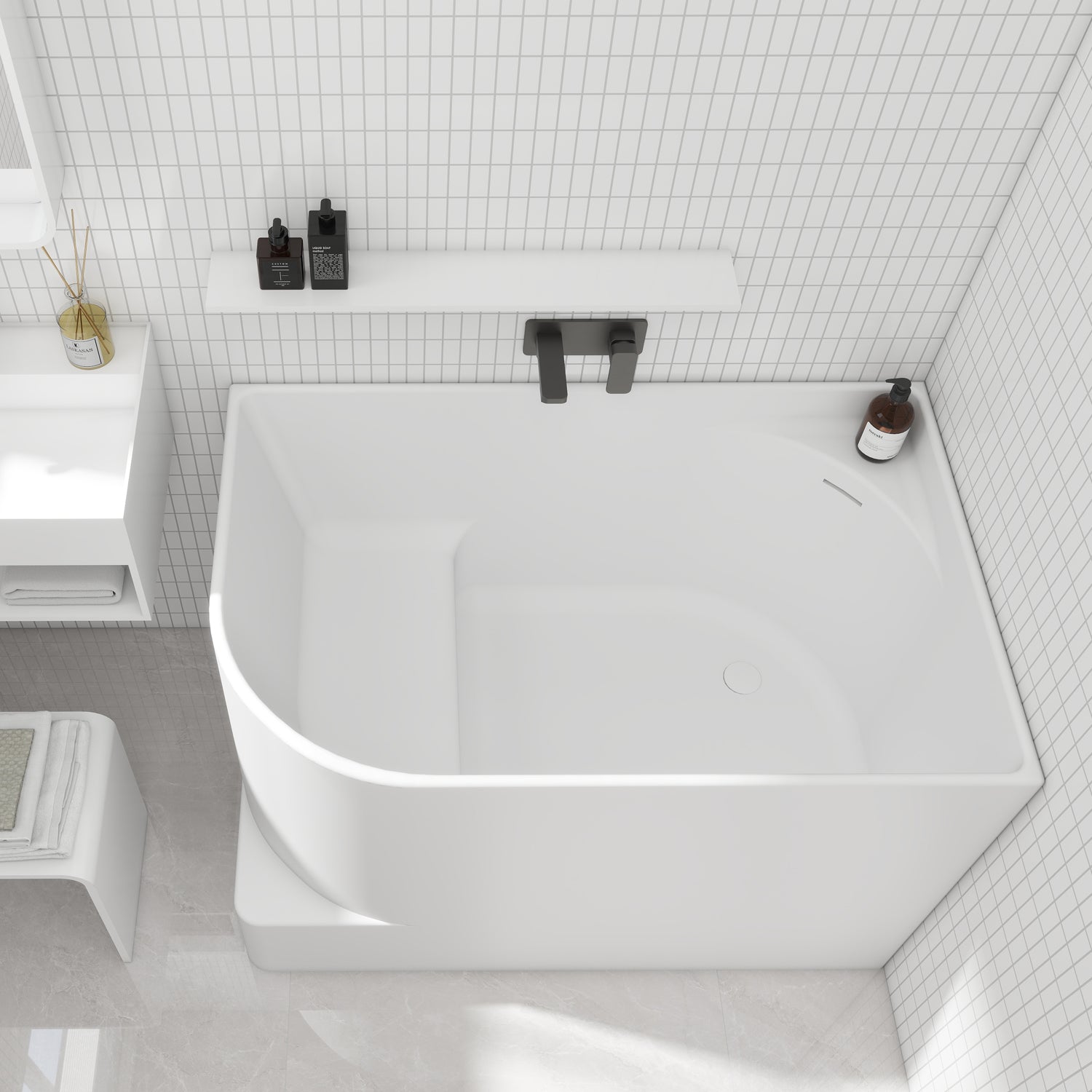 Bewater Eck-Badewanne, Einstieg links,  Solid Surface