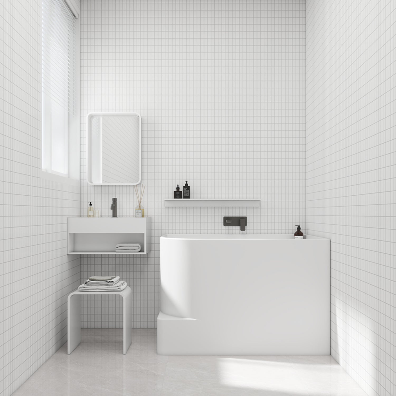 Bewater Eck-Badewanne, Einstieg links,  Solid Surface