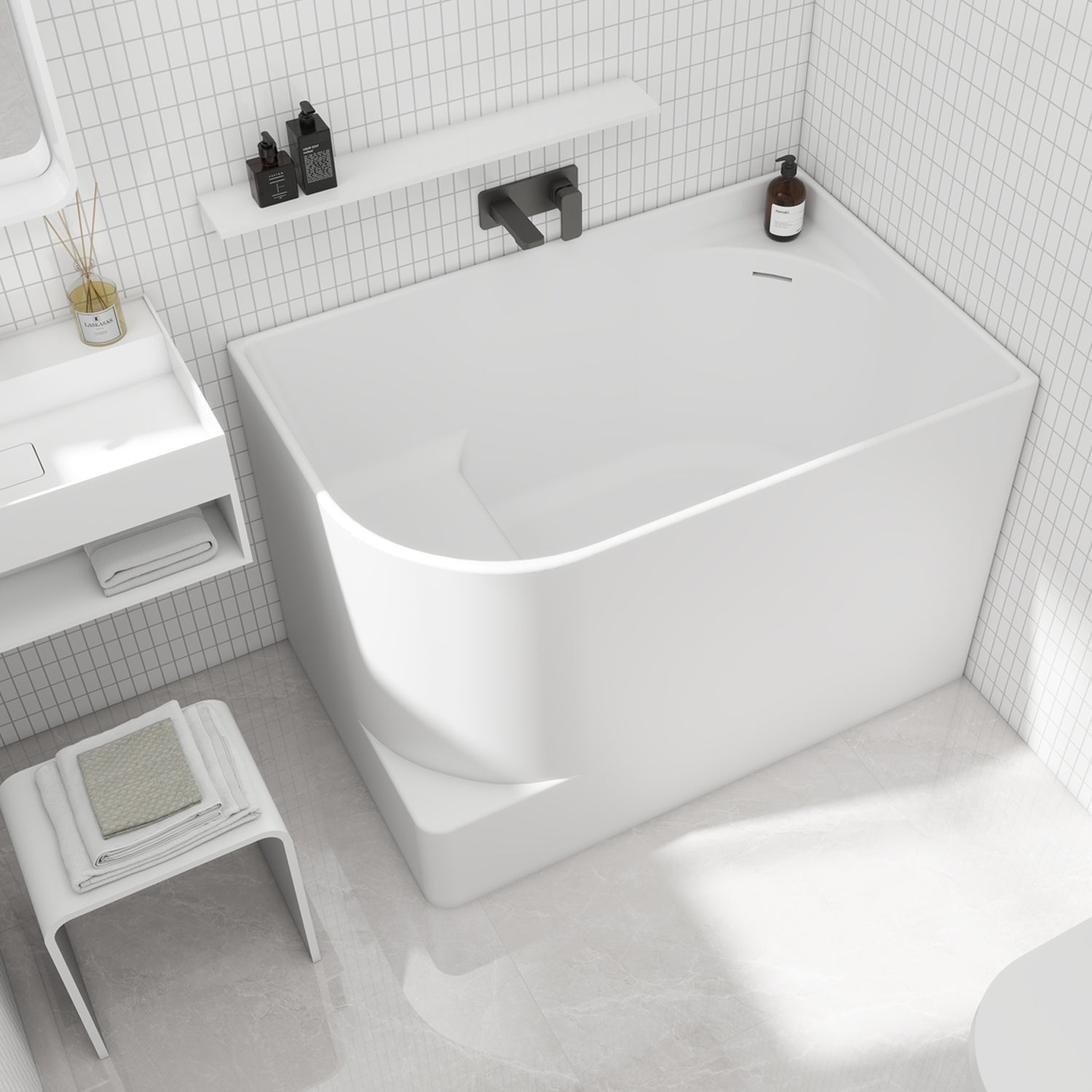 Bewater Eck-Badewanne, Einstieg links,  Solid Surface