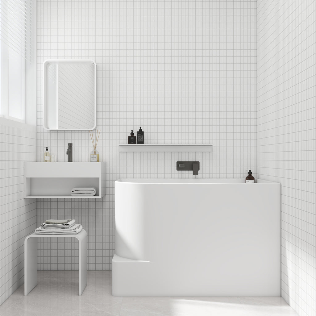 Bewater Eck-Badewanne, Einstieg links,  Solid Surface