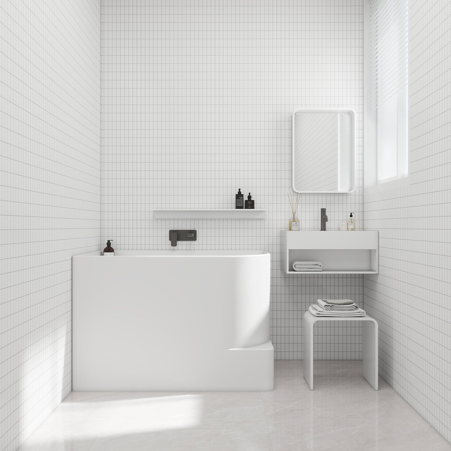 Bewater Eck-Badewanne, Einstieg rechts,  Solid Surface