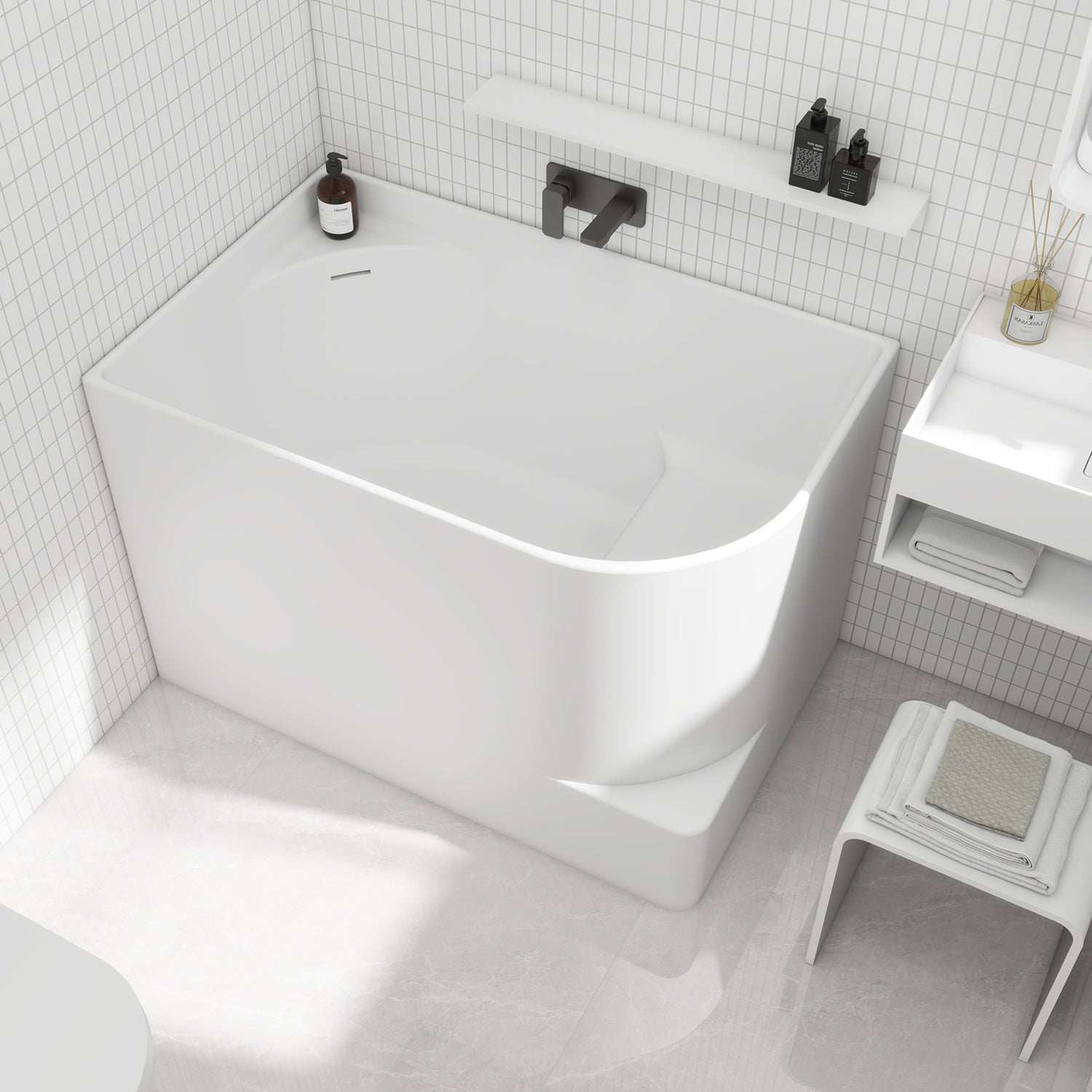 Bewater Eck-Badewanne, Einstieg rechts,  Solid Surface
