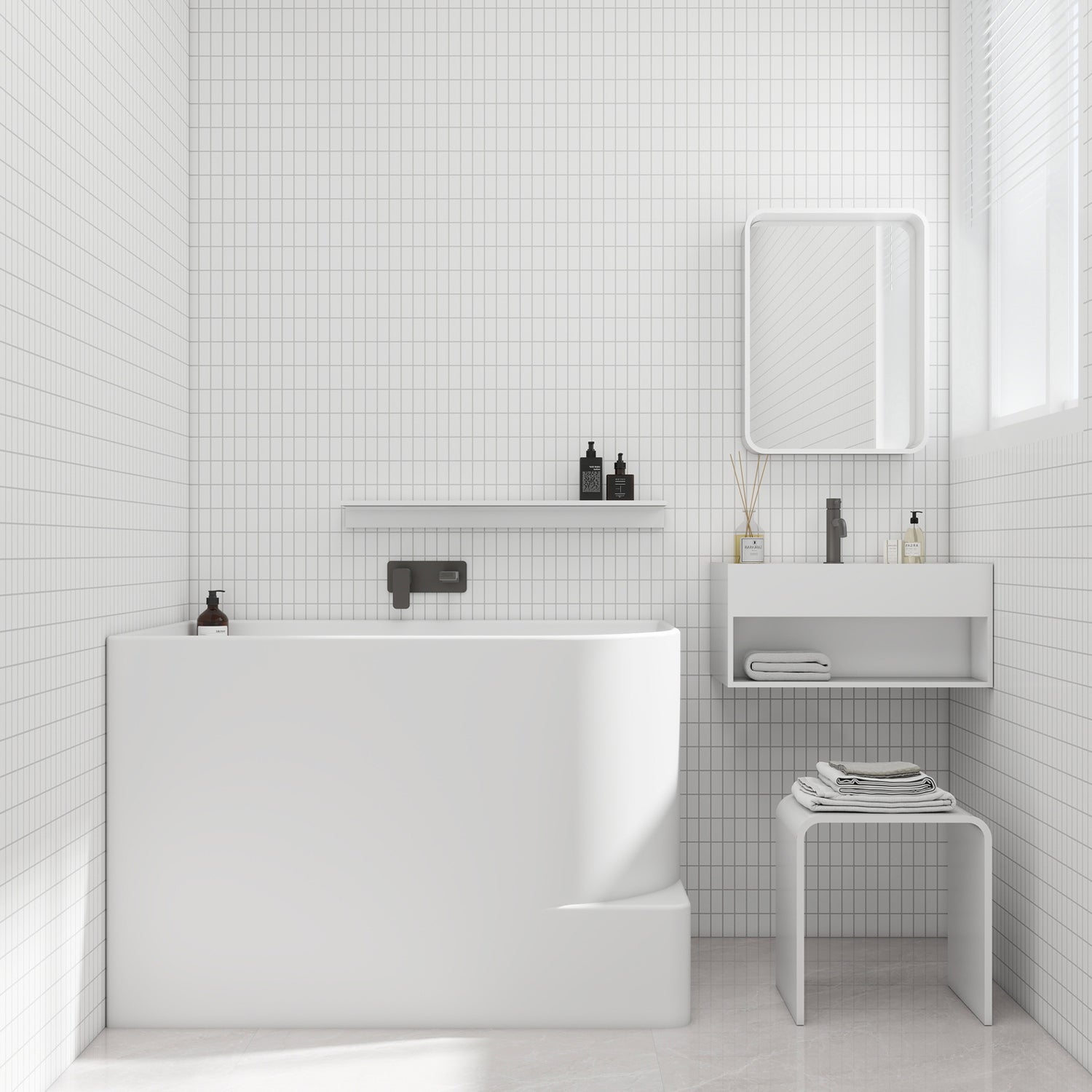 Bewater Eck-Badewanne, Einstieg rechts,  Solid Surface