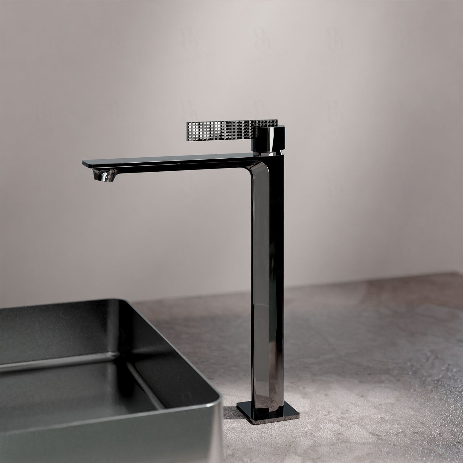 Daniel Rub. Mitigeur de lavabo - Robinet Haut Série Club Sans Bonde Chrome Noir Brillant