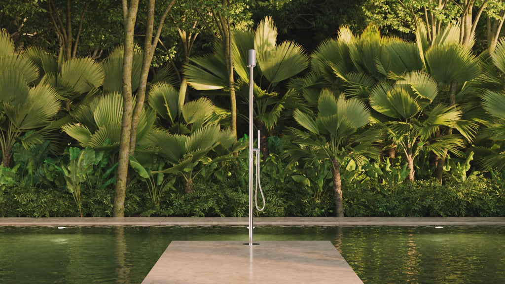 Steinberg Freestanding garden shower - outdoor shower - made of stainless steel - matt brushed