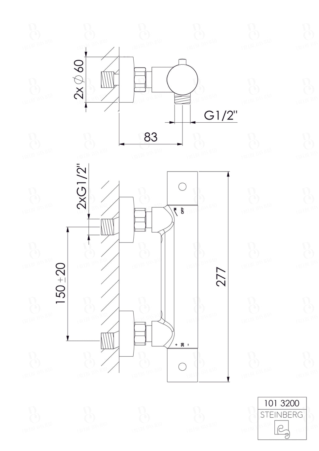 Steinberg Thermostatique en saillie série 101 pour douche, robinetterie de douche en or mat brossé