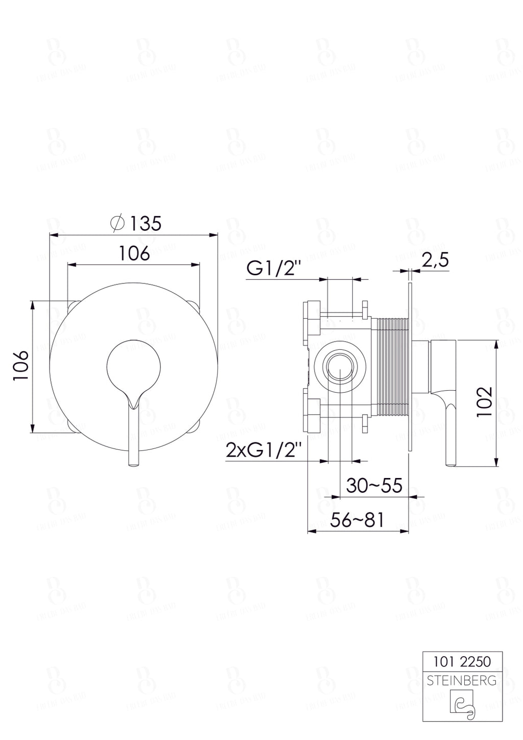 Steinberg Brause-Einhebelmischer Unterputzarmatur Serie 101 Matt Schwarz Duscharmatur