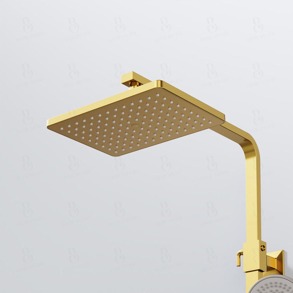 Steinberg Duschsystem Matt Gold Mit Thermostat Regenbrause Eckig Und Stabhandbrause