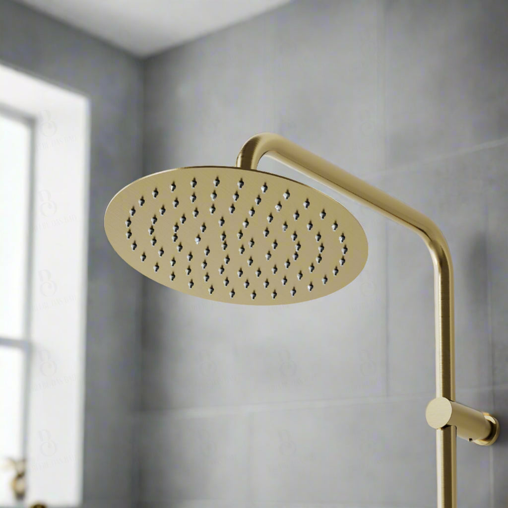 Steinberg Duschsystem Matt Gold Mit Thermostat Regenbrause Rund Und Stabhandbrause