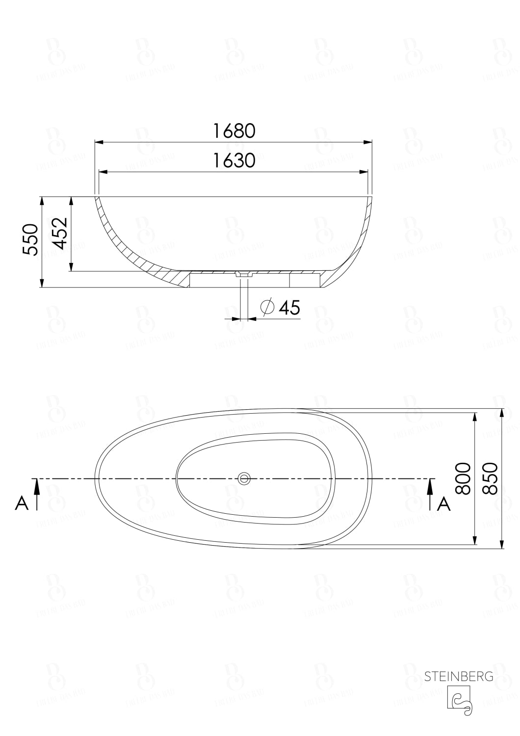 Freistehende Badewanne - Steinberg Serie 489 - aus Polyresin - Amber