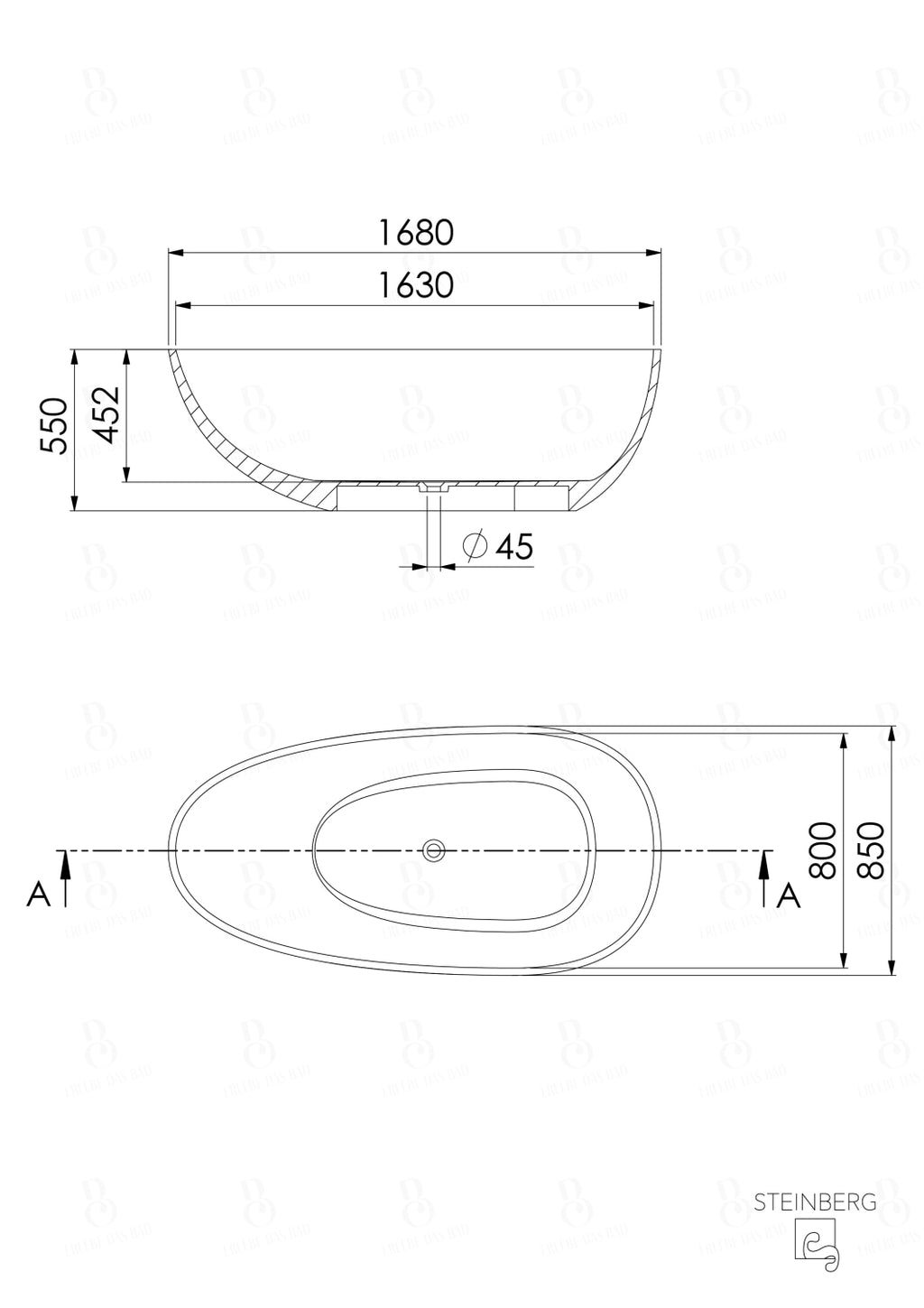 Freistehende Badewanne - Steinberg Serie 489 - aus Polyresin - Graphit