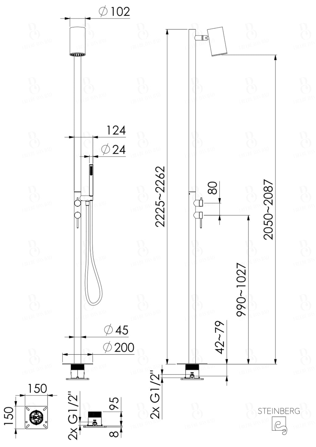 Steinberg Garden Shower Freestanding - Outdoor Shower Made of Matt Brushed Stainless Steel Outdoor Shower