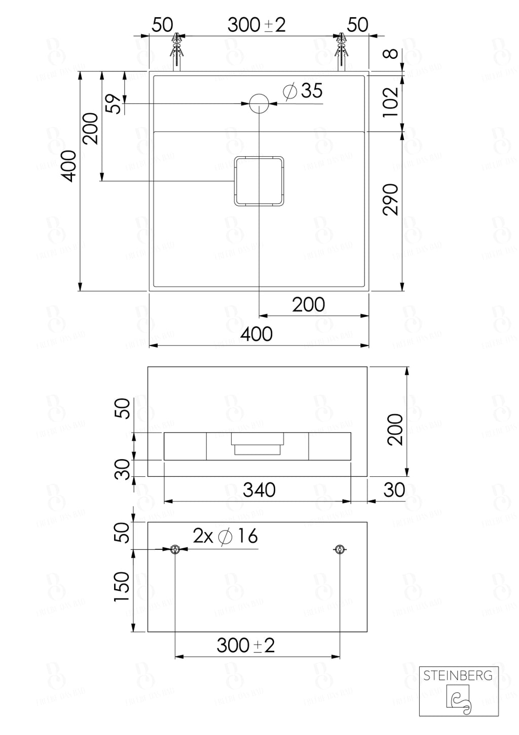 Steinberg Serie 443 - Handwaschbecken - aus Solid Surface - weiß