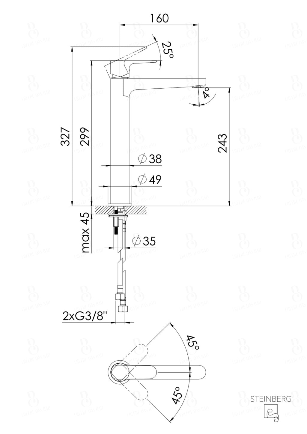 Steinberg Series 206 Single lever basin mixer Without drain fitting