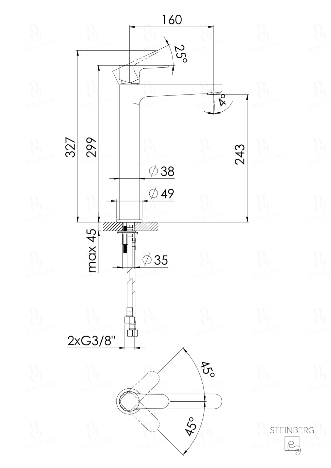 Steinberg Series 206 Single lever basin mixer Without drain fitting