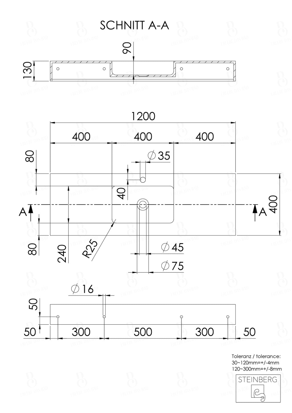 Steinberg Serie 444 - Wandwaschtisch - aus Solid Surface - weiß