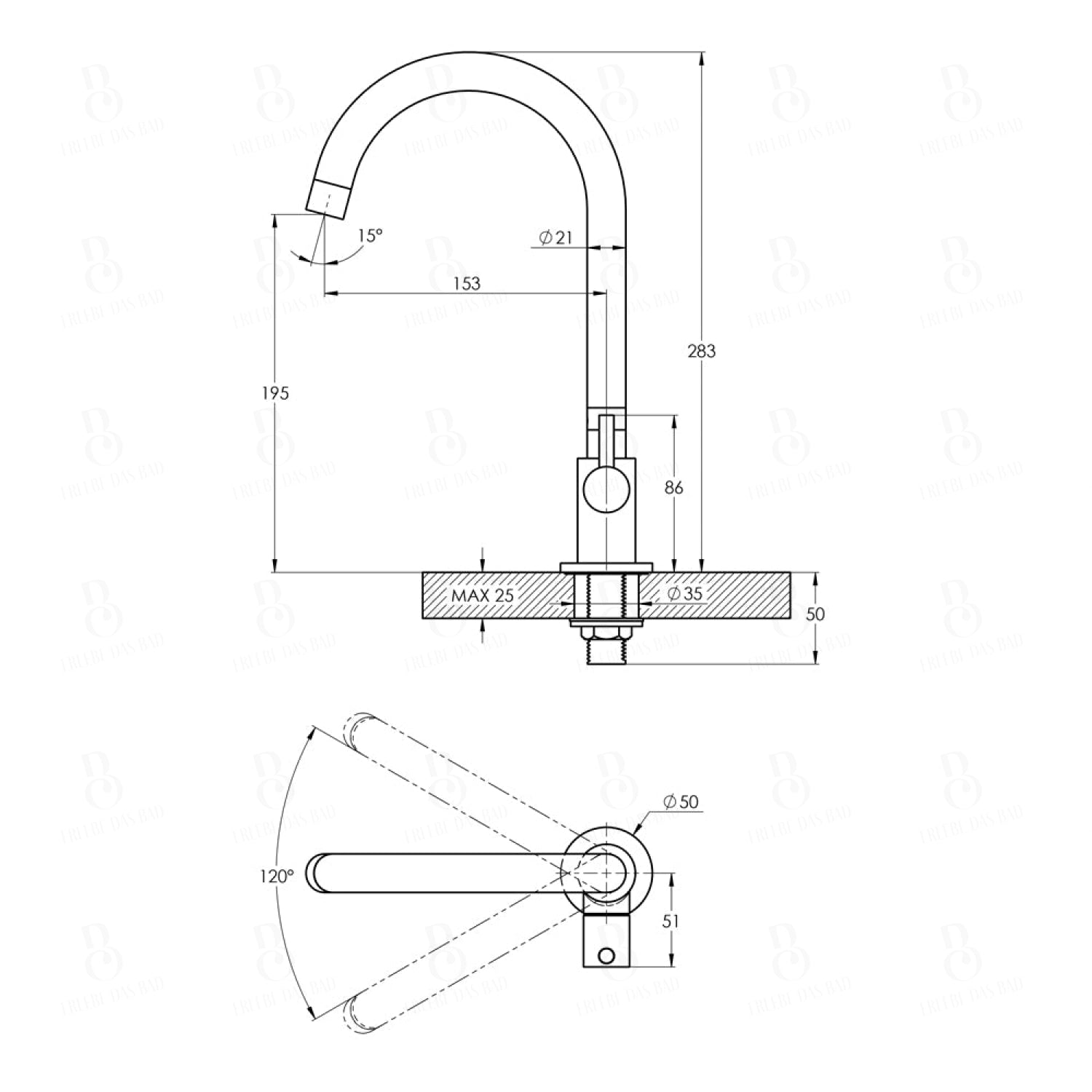 Treos Robinet colonne série 190 pour eau froide chromé