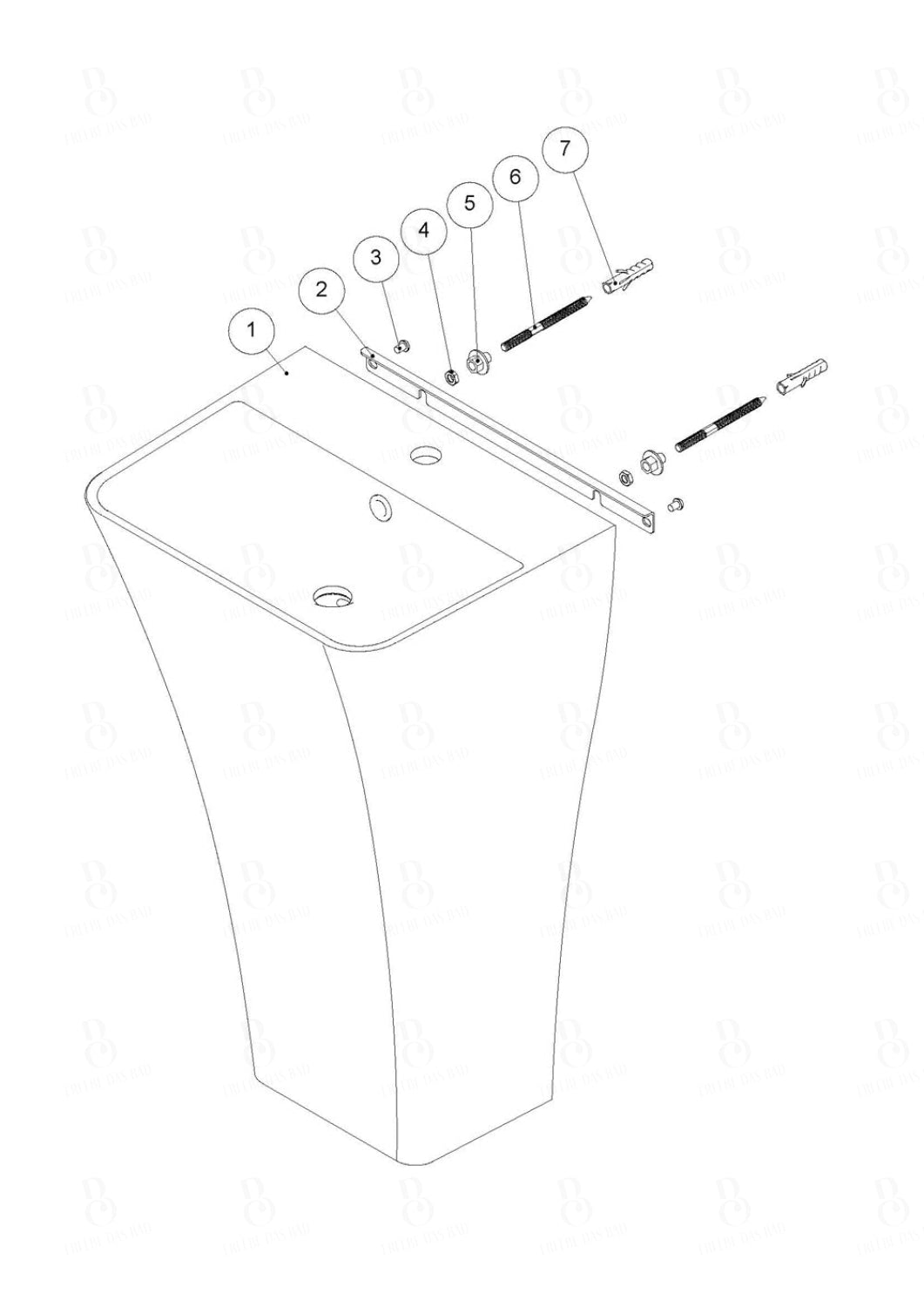 Standwaschtisch von Treos - aus Mineralguss - mit pflegeleichter Oberfläche - Serie 710 - weiß glänzend
